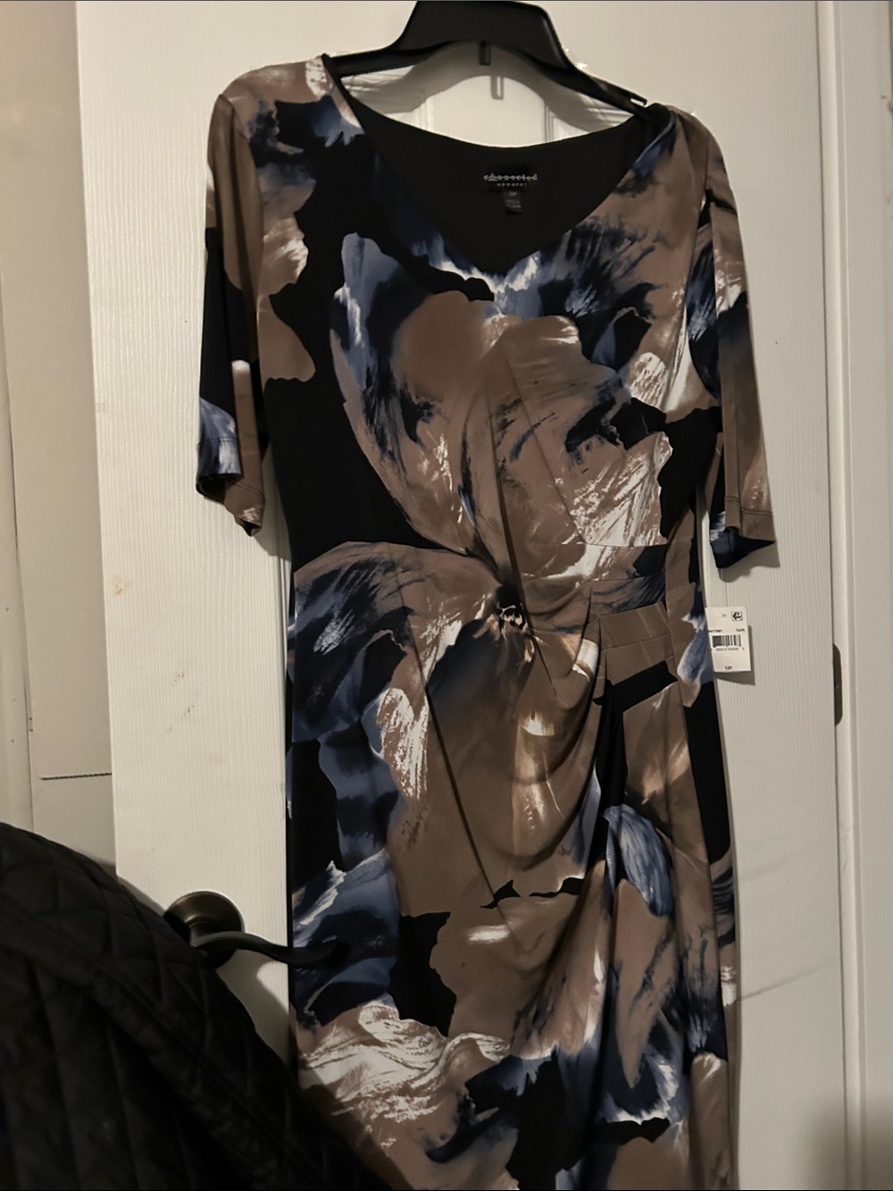 Calvin Klein Navy, Taupe & Black Abstract Twist-Front Midi Dress